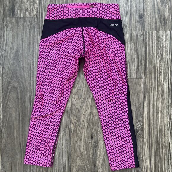 Nike Dri Fit Crop Athletic Leggings Geometric Pink Size XS Running Y2K - Picture 5 of 6